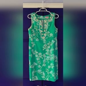 Lilly Pulizer Adelia Dress Lagoon Birds and The Bees Print, Beaded Front